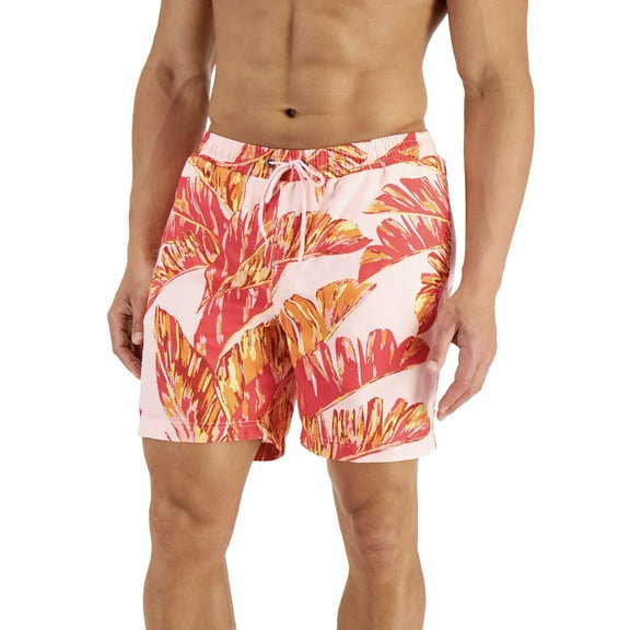 Club Room Men's Quick-Dry Tropical Leaves 7" Swim Trunks Blush Combo Size XXL