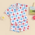 thumbnail image 3 of Okbabeha Toddler Baby Girl Boy 4th Of July Pajamas Set,Fourth of july American Flag Short Sleeve Button Tops+Shorts Sleepwear, 3 of 7