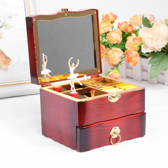 FOMIYES Red Musical Jewelry Container with Storage Box 2 in 1 Creative Jewelry Case for Bracelets and Necklaces
