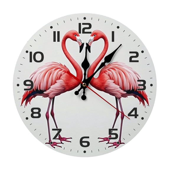 Pink Flamingos Wall Clock 10 Inch Silent Non Ticking Round Clock Decoration for Living Room Kitchen Bedroom Bathroom Office Classroom