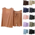 thumbnail image 2 of QINGFSAP Womens V Neck Lounge Set Sleeveless Tank Top and Drawstring Scalloped Shorts Pajamas for Women, 2 of 5