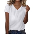 thumbnail image 1 of Besolor Chemises d'Été à Manches Courtes pour Femmes Col en V Décontracté T-Shirts Basiques Unis Hauts pour Sortir, 1 of 3