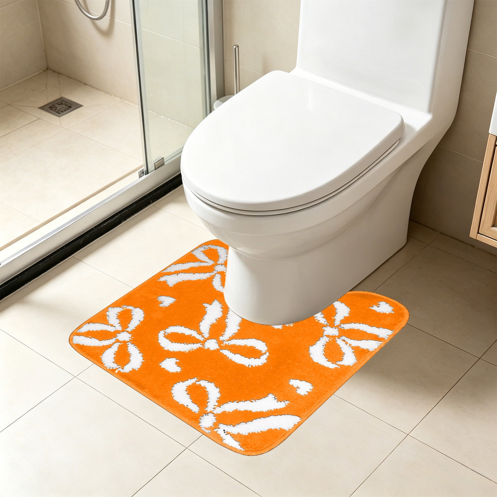 Tuvgenk Bathroom Rugs Orange Nonslip Cute Bath Mats for Bathroom Floor Absorbent Washable U Shaped Quick Dry Bow Bathroom Area Rugs 18x20 in