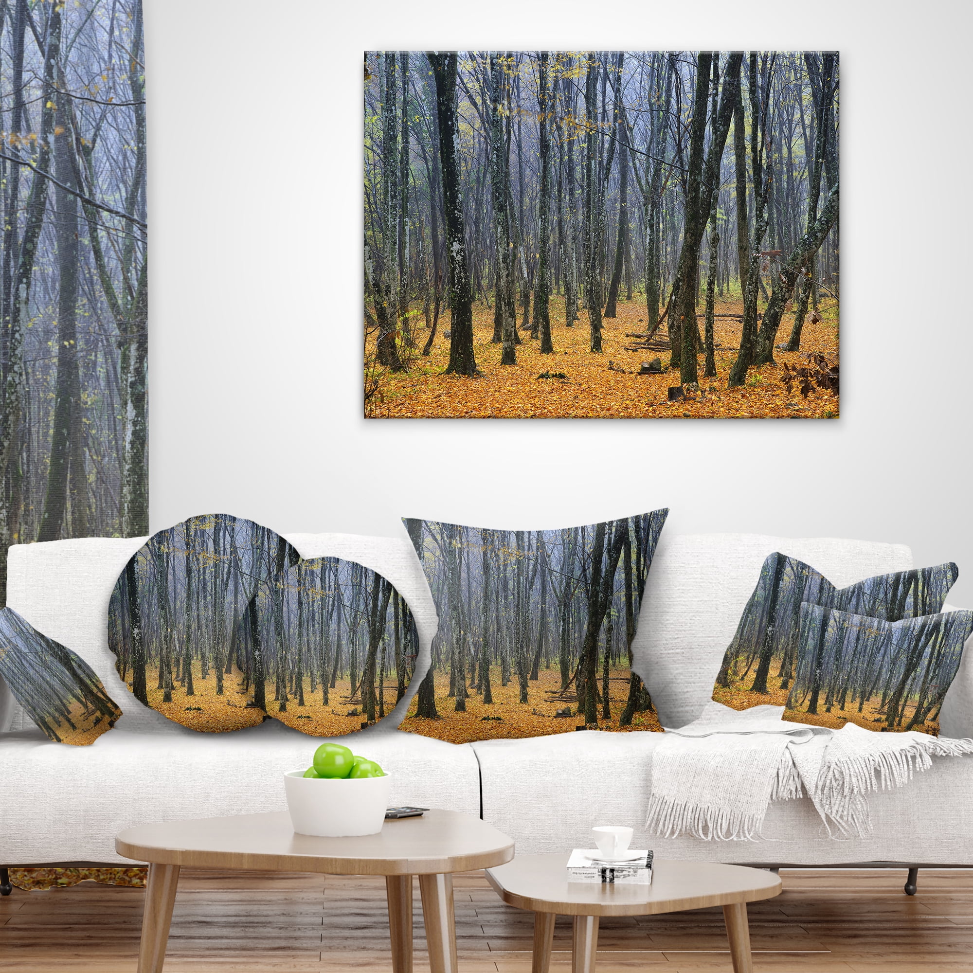 Designart Dark Woods in Autumn Forest - Modern Forest Throw Pillow - 16x16