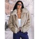 thumbnail image 5 of Abrigo de Piel Sintética para Mujer, Chaqueta de Piel Sintética, Chaqueta de Invierno de Larga con Solapa, Parka Corta. Albaricoque S, 5 of 10