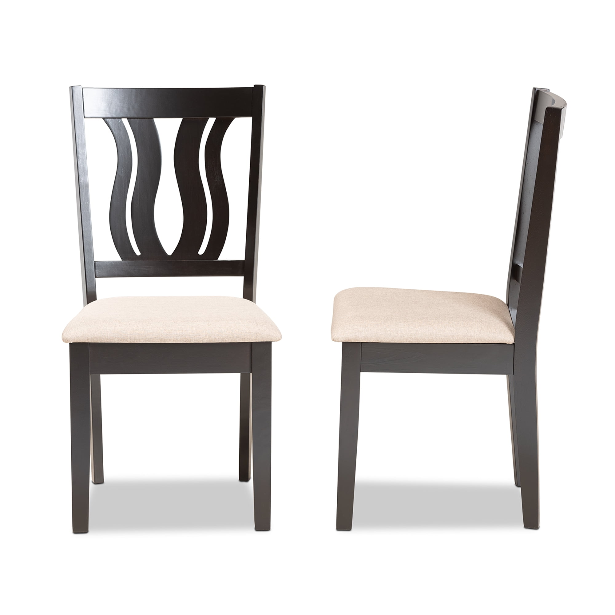 Baxton Studio Fenton Modern and Contemporary Sand Fabric Upholstered and Dark Brown Finished Wood 2-Piece Dining Chair Set