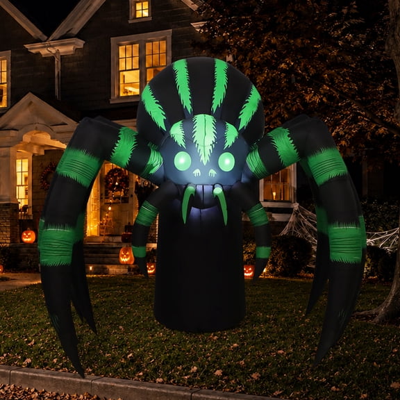 GOOSH Halloween Inflatable 7 FT Halloween Spider Inflatable, Spooky Halloween Blow up Spider with Built-in LED Lights, Outdoor Inflatable Halloween Decorations for Halloween Holiday Party
