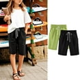 thumbnail image 2 of ZACPNCV 2PC Shorts for Girls Summer Casual Knee Length Bermuda Shorts Kids High Waisted Drawstring Short Pants Teen Girls Clothes Olive Green 12-13 Years, 2 of 5