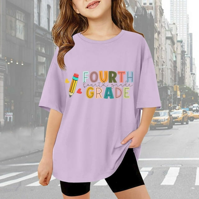 UANWENN T-Shirt Décontracté à Manches Courtes pour Filles, Col Rond, Imprimé Graphique, Coupe Ample, pour Usage Quotidien, École, Activités Extérieures, Printemps Été Automne, Vêtements pour Petites Filles, Chemise pour Jeunes Filles, Athlétique