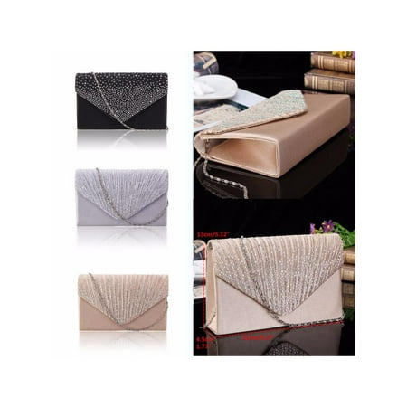 Decorative Evening Clutch Purse Handbag - Fashion Women Lady Satin Wallet Clutch Bag Bridal Evening Party Diamante Handbag Purse