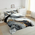 thumbnail image 3 of Manfei Marble Texture Road Queen Comforter Set,Gray Gold Black Bedding Sets,Modern Fluid Art Bedding Comforter Set For Girl,Microfiber Room Decoration Reversible,3pcs, 3 of 8