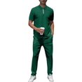 thumbnail image 2 of Men'S Quarter Zip Short Sleeve Top & Jogger Pants 2 Piece Outfit Dark Green XXL, 2 of 7