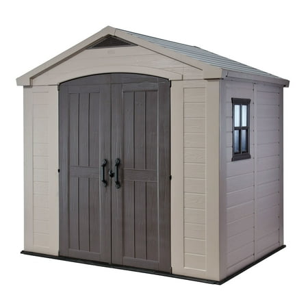 Keter Factor 8' x 6' Resin Storage Shed, All-Weather Plastic Outdoor Storage, Beige/Taupe