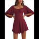 thumbnail image 1 of Vestidos de Verano para Mujer, Cuello Cuadrado, Espalda Anudada, Mangas Farol, Volantes, Vestido Informal de Corte A Vino Tinto S, 1 of 9