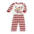 thumbnail image 2 of Pyjamas de Noël Assortis pour la Famille Ensemble Manches Longues Col Imprimé Élan Blanc Rouge Pantalon Rayé, 2 of 6