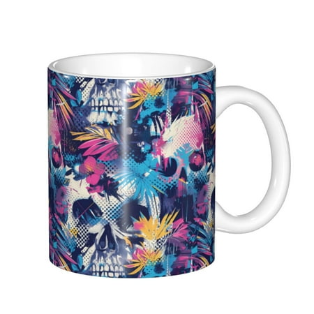 

Yiaed cool Skull colorful Print Ceramics Coffee Large Handle Design Extra Large Tea and Coffee Cup for Office and Home Mugs