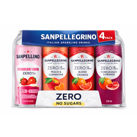 Sanpellegrino Italian Zero Sparkling Drink Variety Pack, 4 Flavors, 4 Cans, 11.15 Fl Oz
