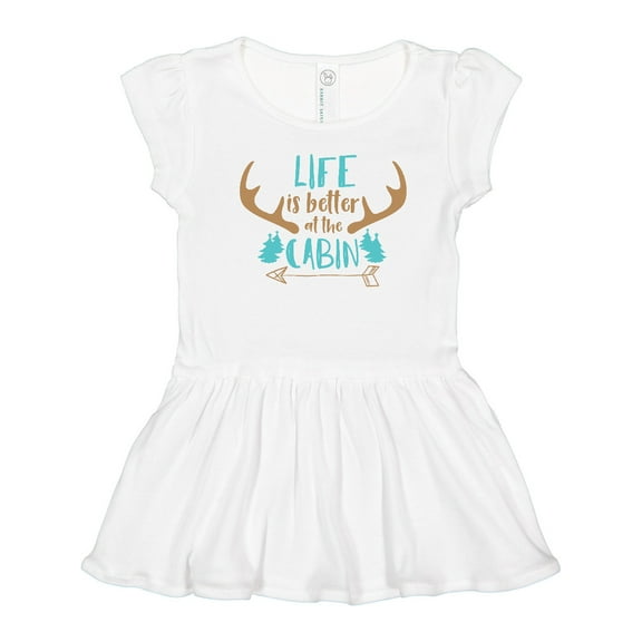 Inktastic Life is Better at the Cabin, Deer Antlers, Camping Girls Toddler Dress