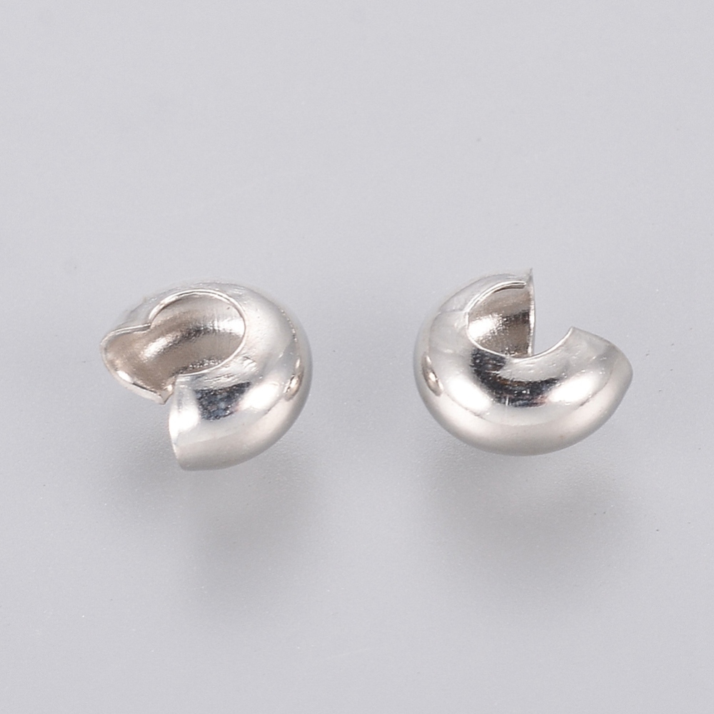 Brass Crimp Beads Covers Nickel Free Ringent Round Platinum Color About 4mm In Diameter 3mm Thick Hole: 1.5mm DIY