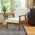 thumbnail image 3 of Miniyam Mid Century Modern Accent Chair with Wood Frame,Linen Fabric Single Reading Chair,Armchair for Living Room Bedroom Home Belcony Office,White, 3 of 11