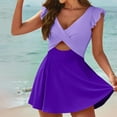 thumbnail image 2 of Dezsed One Piece Swimdress Swimsuits for Women Tummy Control High Cut Ruffled Swim Dresses Skirt Bathing Suit Purple XL, 2 of 7