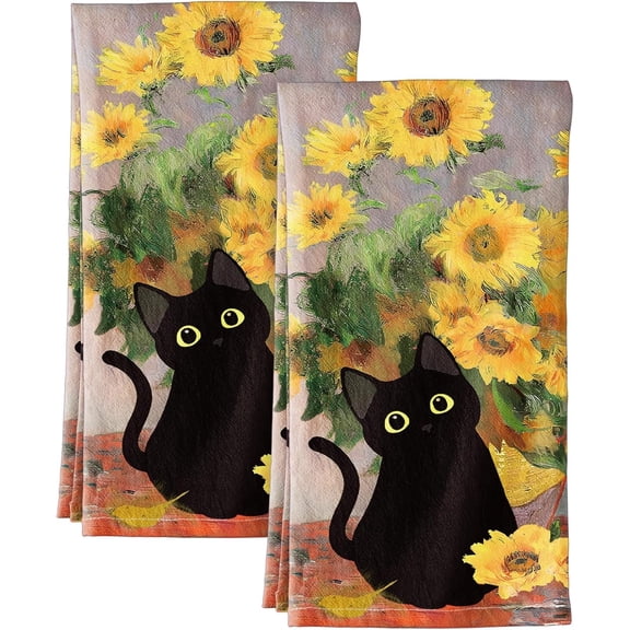 Flour Sack Kitchen Towels Set of 2 Dish Towels Decorative 16x24 Inch Absorbent Cute Design Hand Towel for Housewarming Gifts