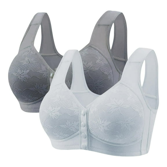 Ahdbta 2/3 Pack Daisy Bras for Older Women No Underwire Front Closure Bra Wireless Push Up Full Coverage Lace Everyday Bras