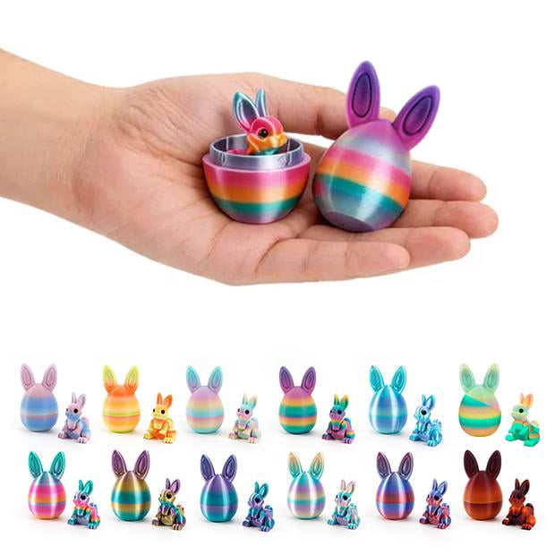 Easter 3D Printed Surprise Eggs with Rabbits Inside, 6-Pack Colorful Bunny Eggs for Easter Egg Hunts, Spring Decor, Kids Party Favors, Classroom Activities