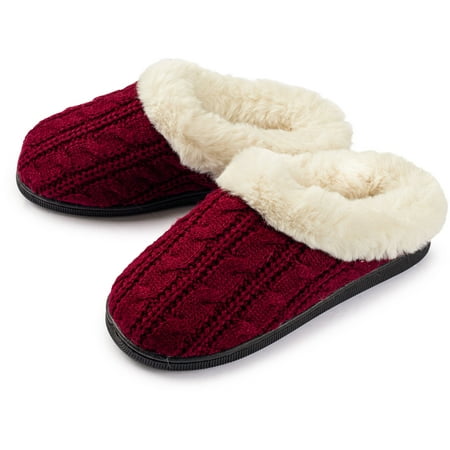 

Pupeez Girls Cable Knit Slippers Fleece Lined House Shoe