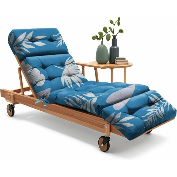 Outdoor Chaise Lounge Chair Cushion 75.1 x 22.8 x 4.7 Inches 100% Waterproof Replacement Cotton Patio Pool Lounge Chair Cushion for Outdoor Furniture with Ties, Blue Leaf