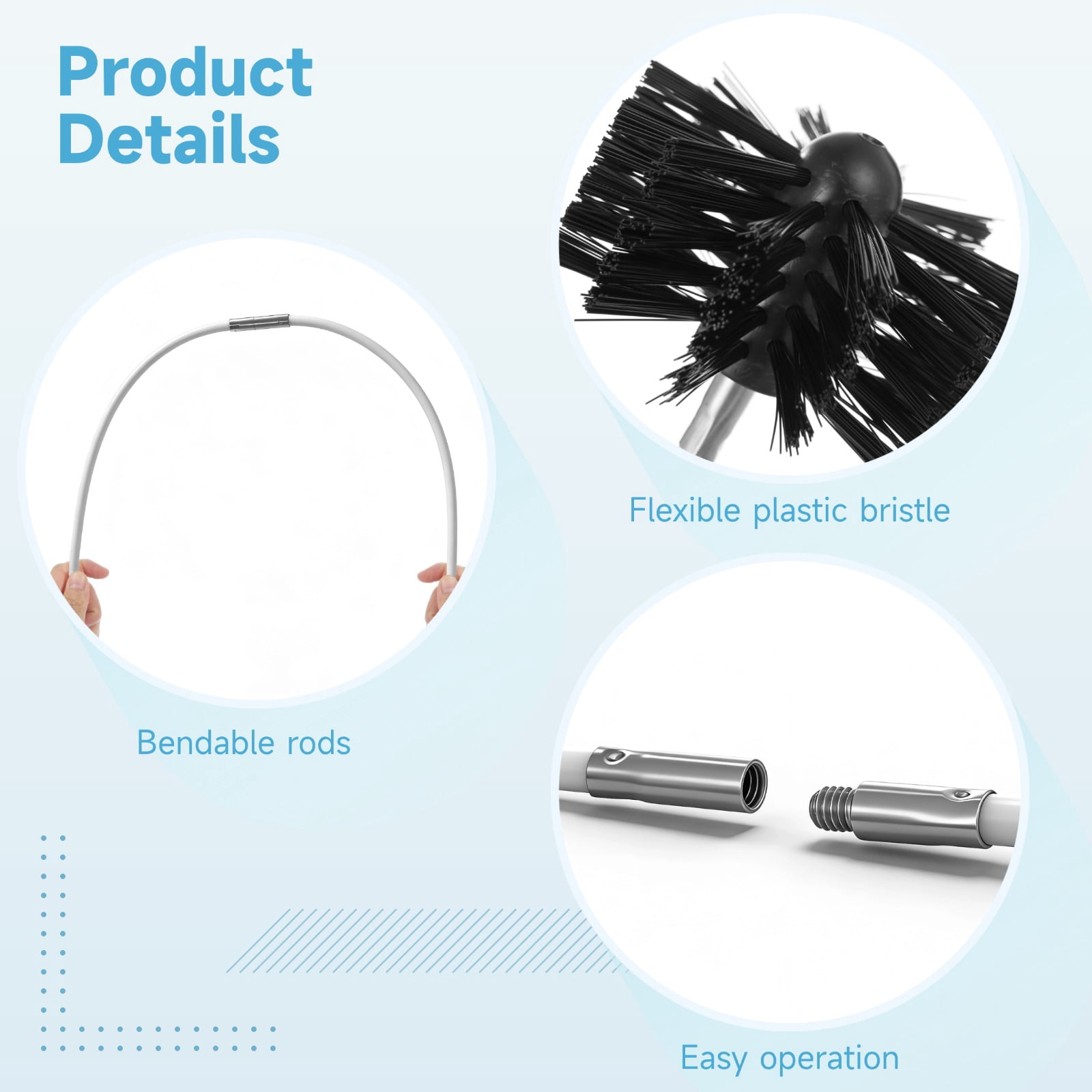 20 ft Chimney Sweep Kit with 15 Flexible Extendable Rods, Chimney Cleaning Kit Includes 3.9 in & 5.9 in Brush Heads, Drill Adapter, Vent Cleaner for Dryer Vent, Fireplace Flues