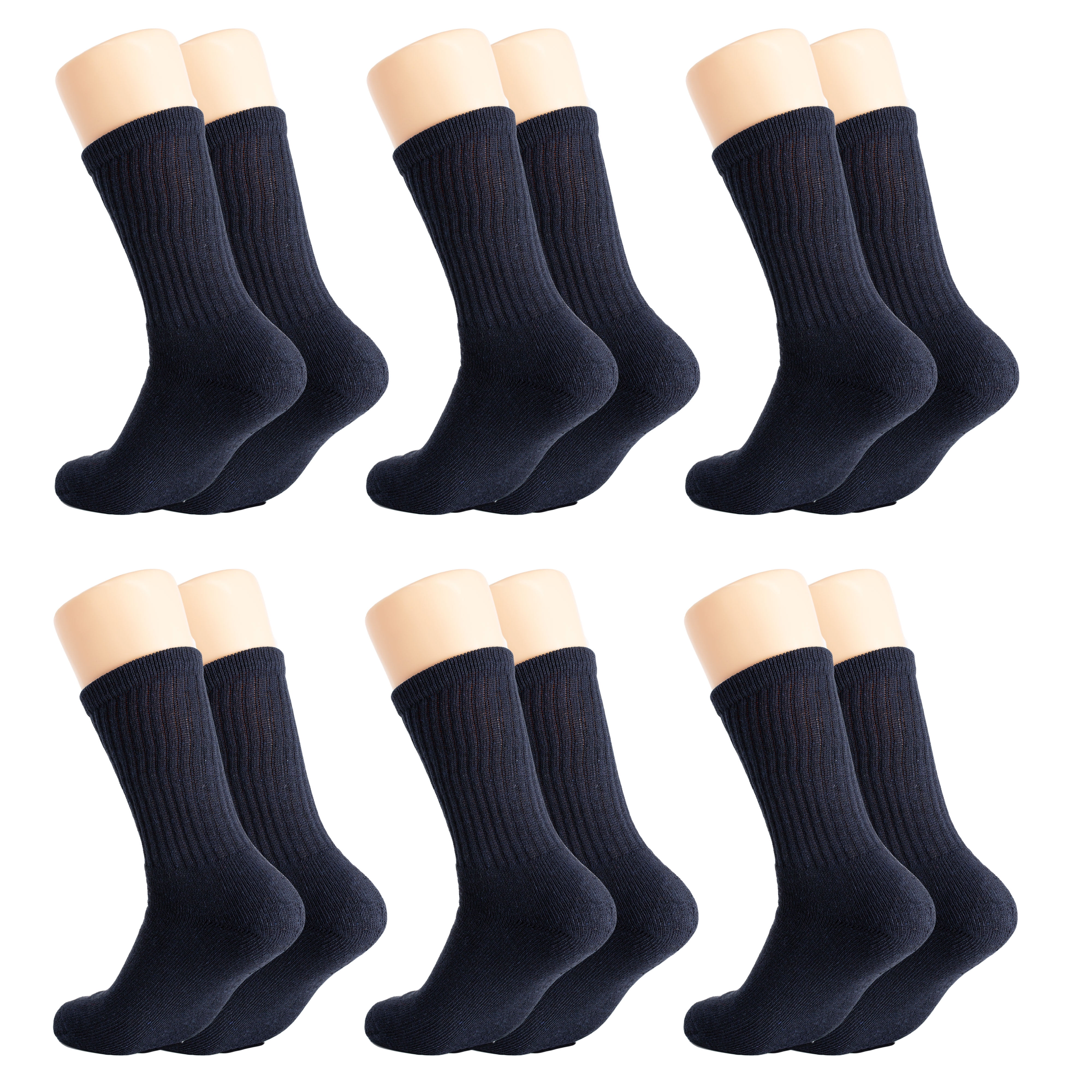 Solid Cotton Cushion Crew Socks for Women and Men Dark Navy 6 Pairs ...