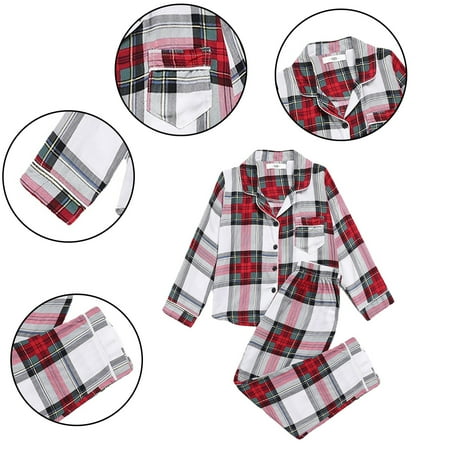 

KYAIGUO Kids Girls Plaid Pajamas Outfits Toddler Boys Cartoon Button-Down Pjs Sleepwear Long Sleeve Casual Loungewear Set 2PCS Fall Spring Nightwear 5-16T