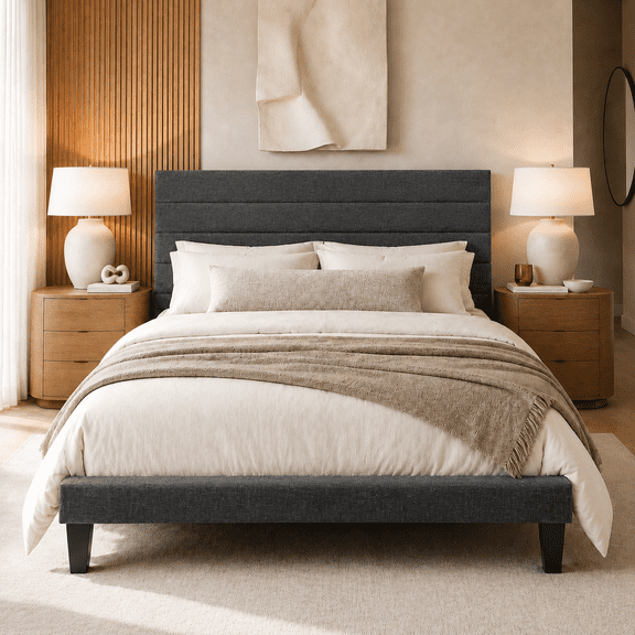 Queen Bed Frame with Adjustable Headboard, HSUNNS Queen Size Bed Frame with 800 LBS Weight Capacity, Modern Platform Bed Base No Box Spring Needed, Easy Assembly, Gray