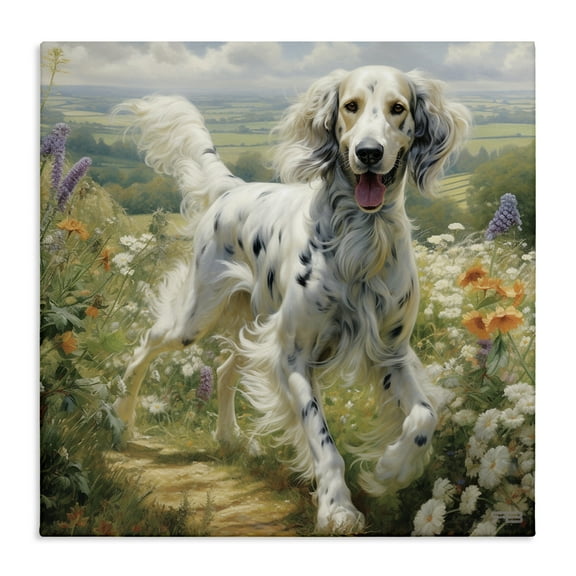 Stupell Industries Trotting Dog Landscape Animals & Insects Painting Gallery Wrapped Canvas Art Print Wall Art, 17 x 17
