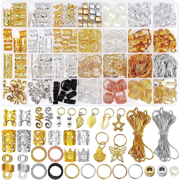 305PCS Hair Jewelry Accessories for Women Braids, Dreadlock Accessories Beads Loc Jewelry, Hair Decoration with Cuffs Charms Braids Gold Silver Rings Coils Pearl Wire Wrapped