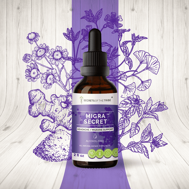 Migra Secret AlcoholFREE Extract, Tincture, Glycerite Feverfew, Ginger, Butterbur, Periwinkle