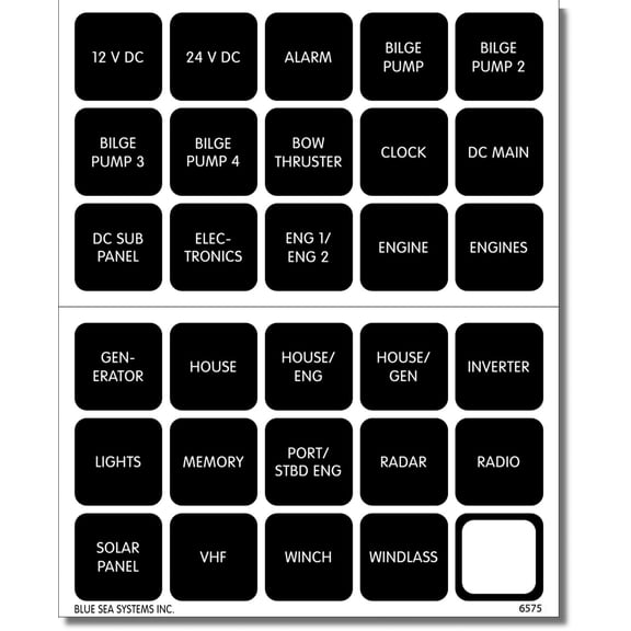Blue Sea - 4218B-BSS Label Kit DC Panel 30 Square (1EA)