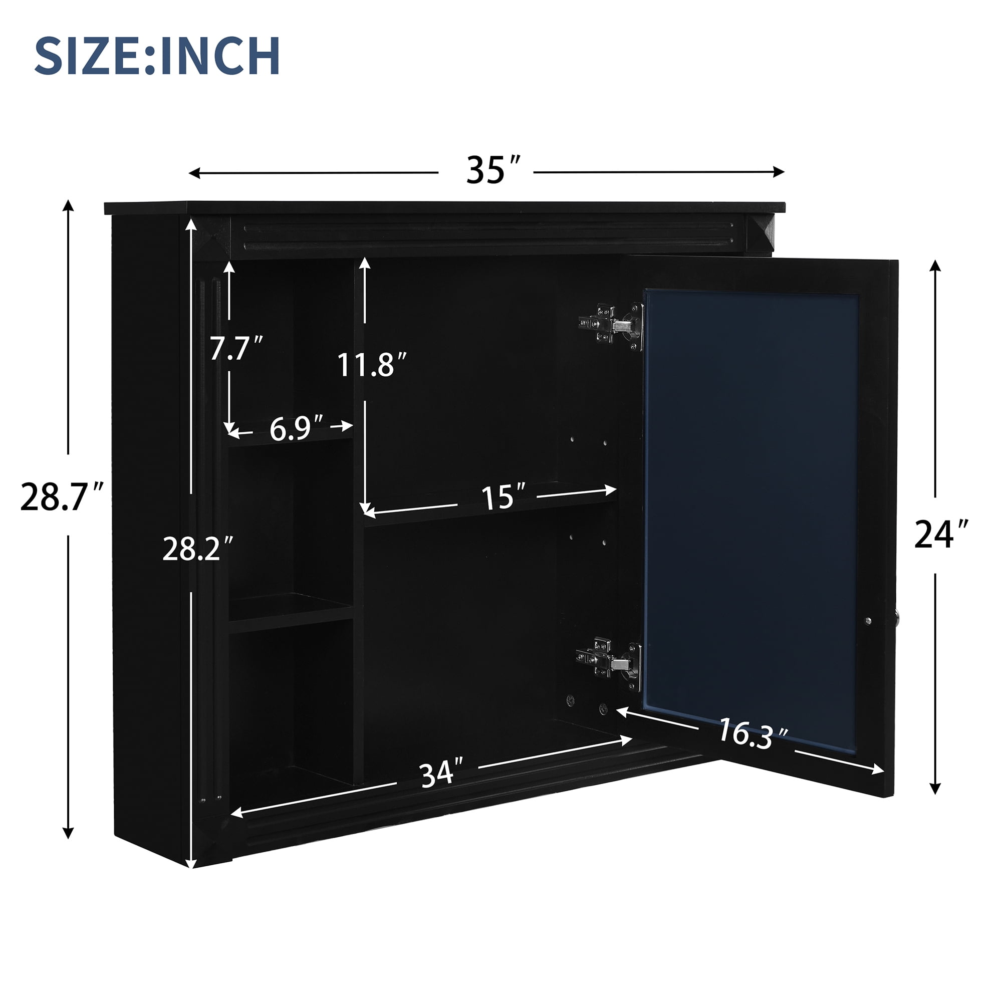 MAYEERTY 35'' x 28'' Wall Mounted Bathroom Medicine Cabinet with Mirror, 6 Open Shelves – Storage Cabinet