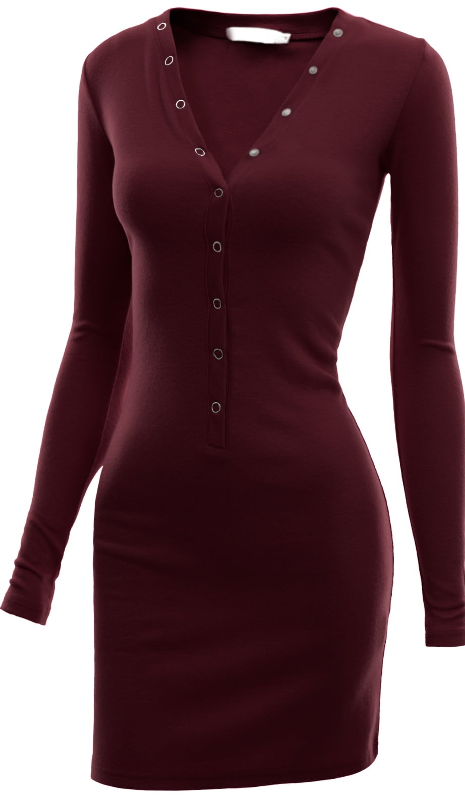 Doublju Slim Fit Ribbed Knit Button Down Henley Hoodie Dress For Women