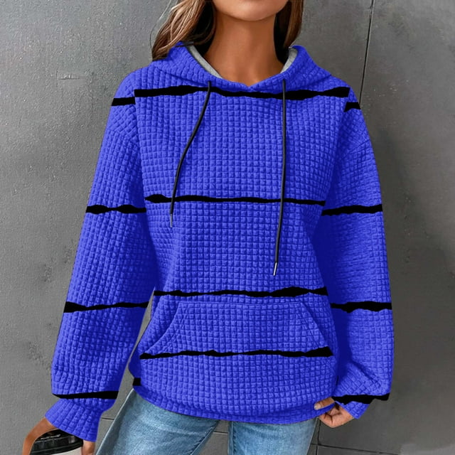 EGNMCR Sweat à Capuche à Manches Longues pour Femmes, Imprimé Rayé, avec Poches, Automne