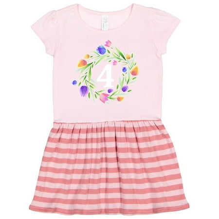 

Inktastic 4th Birthday Tulip Flower Wreath Gift Toddler Girl Dress