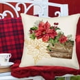 thumbnail image 4 of Merry Christmas Red Poinsettia Flower Decorative Throw Pillow Covers 18x18 Inch Set of 2 Red Green Holly Berry Xmas Tree Fir Pillow Cover Winter Holiday Farmhouse Decoration Cushion Case, 4 of 6