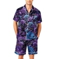 thumbnail image 2 of DORKASM Halloween Matching Pajamas for Men Pj Sets Bat Pumpkin Print Button Down Sleepwear Purple 4XL, 2 of 4
