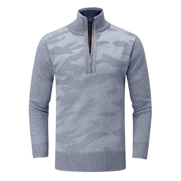 Gibobby Suéter ligero hombre Suéter de Cuello Alto Ajustado para Hombre Suéter de Punto con Estampado de Giro Informal(Gris,XG)