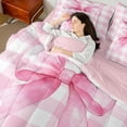 thumbnail image 4 of Castle Fairy Cute Ribbon Bow Twin Bedding Sets,Pink White Checkered Bedding Comforter Set, 4 of 8