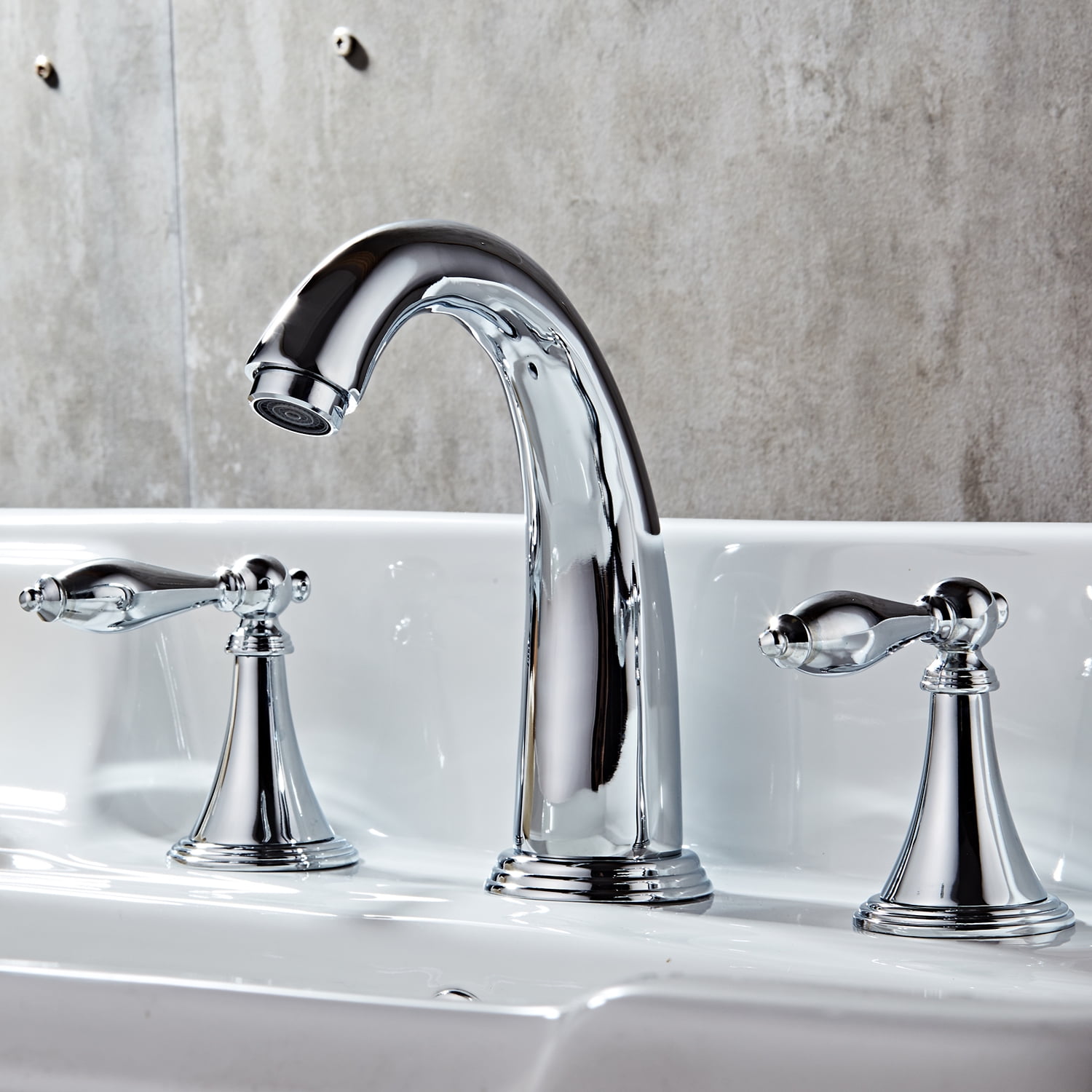 Brushed 2 Handles Kirsite Bathroom Faucet Threaded Spout Utility Sink
