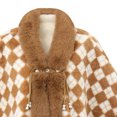 thumbnail image 3 of UTSJKR Women's Plaid Faux Fur Trim Cape Poncho, Winter Warm Open Front Shawl Coat, Pearl Decor Loose Outerwear for Party Daily Occasion Brown, 3 of 8