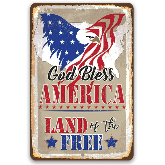 Metal Sign - God Bless America, Land of the Free - Durable Metal Sign - Use Indoor/Outdoor - Office and Living Room Decor and Patriotic Gift Under $20 (8" x 12")