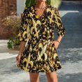 thumbnail image 2 of New Orleans Black And Gold Louisiana Fleur De Lis Beads Womens Dress With Pockets Summer V Neck 3/4 Sleeve Dress Plus Size Loose Dress, 2 of 7